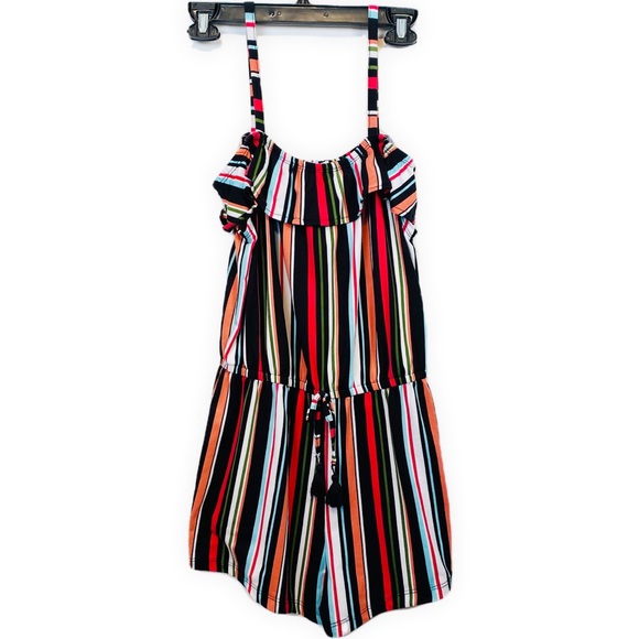 Women’s Cold Shoulder Striped Ruffle Romper One Piece • Size Medium - Picture 4 of 9